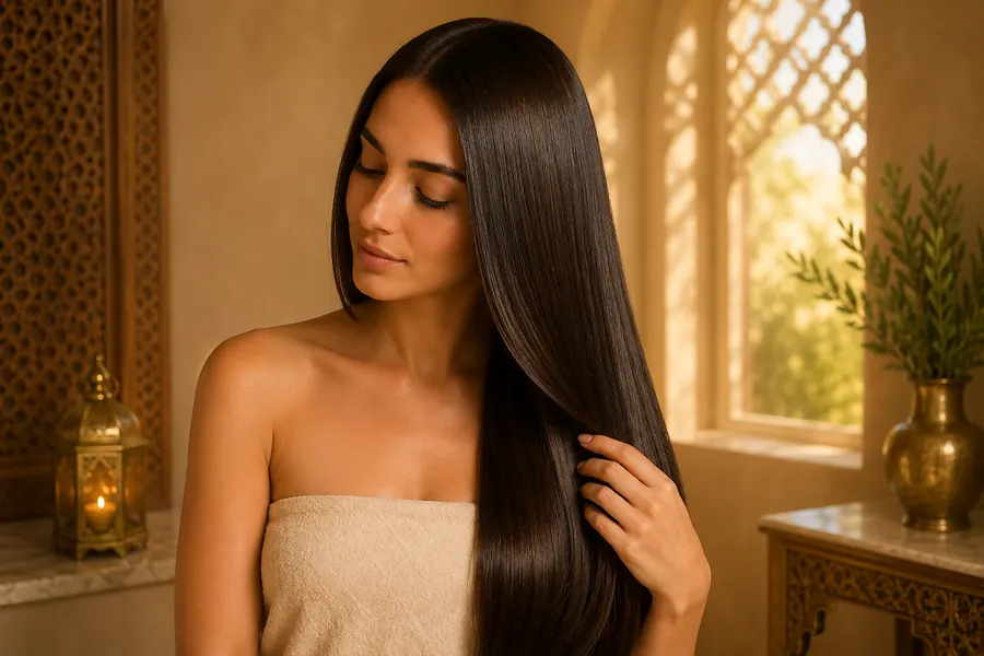 Smooth glossy protected hair finish after styling